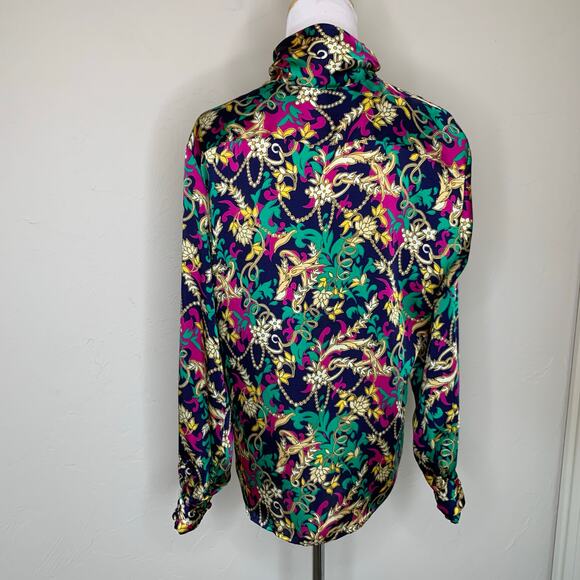 90s Rich Floral Regency Print Dark Blouse Sz 10 Christie & Jill - Picture 2 of 8